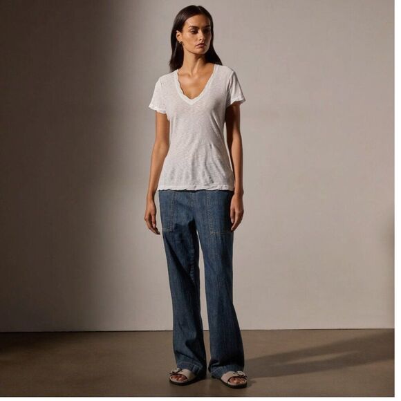 NWT James Perse 0 XS Sheer Slub Casual V Neck Tee Shirt Top White Short Sleeve - Picture 11 of 12